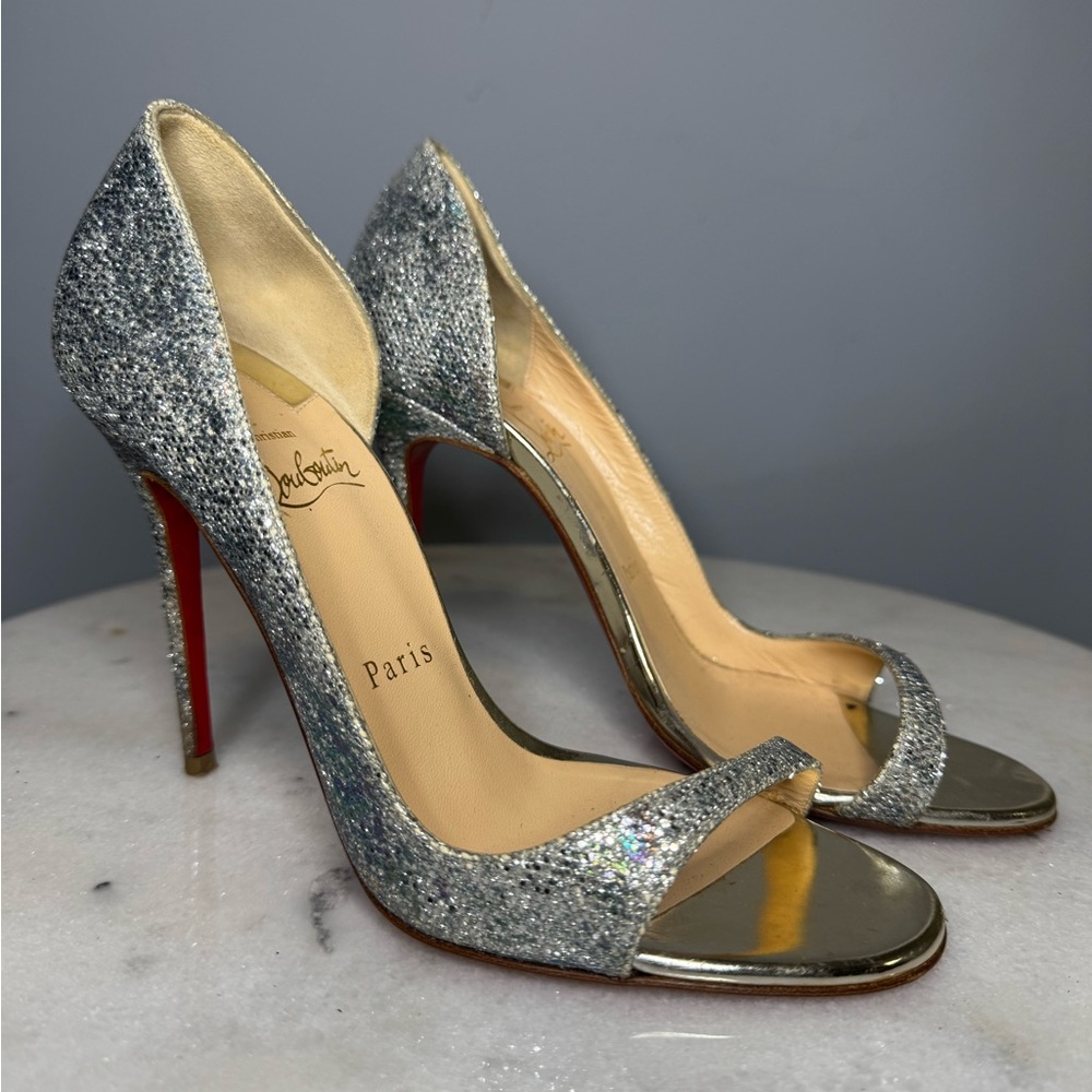 Christian Louboutin Glitter Solaria Specchio Toboggan 100 Sandals Heels Size 37